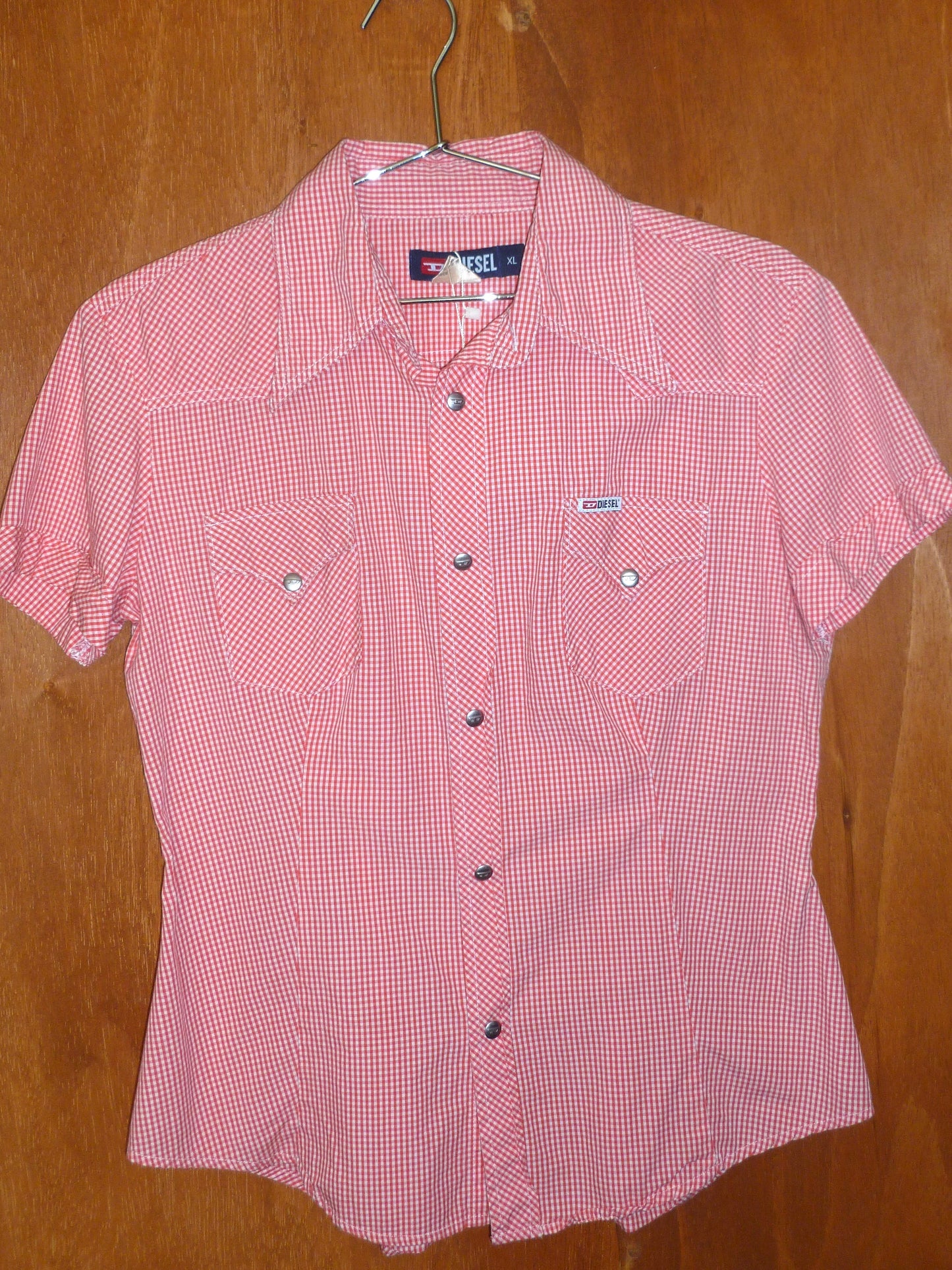 Red Gingham Diesel Short Sleeve Button Up (XL)