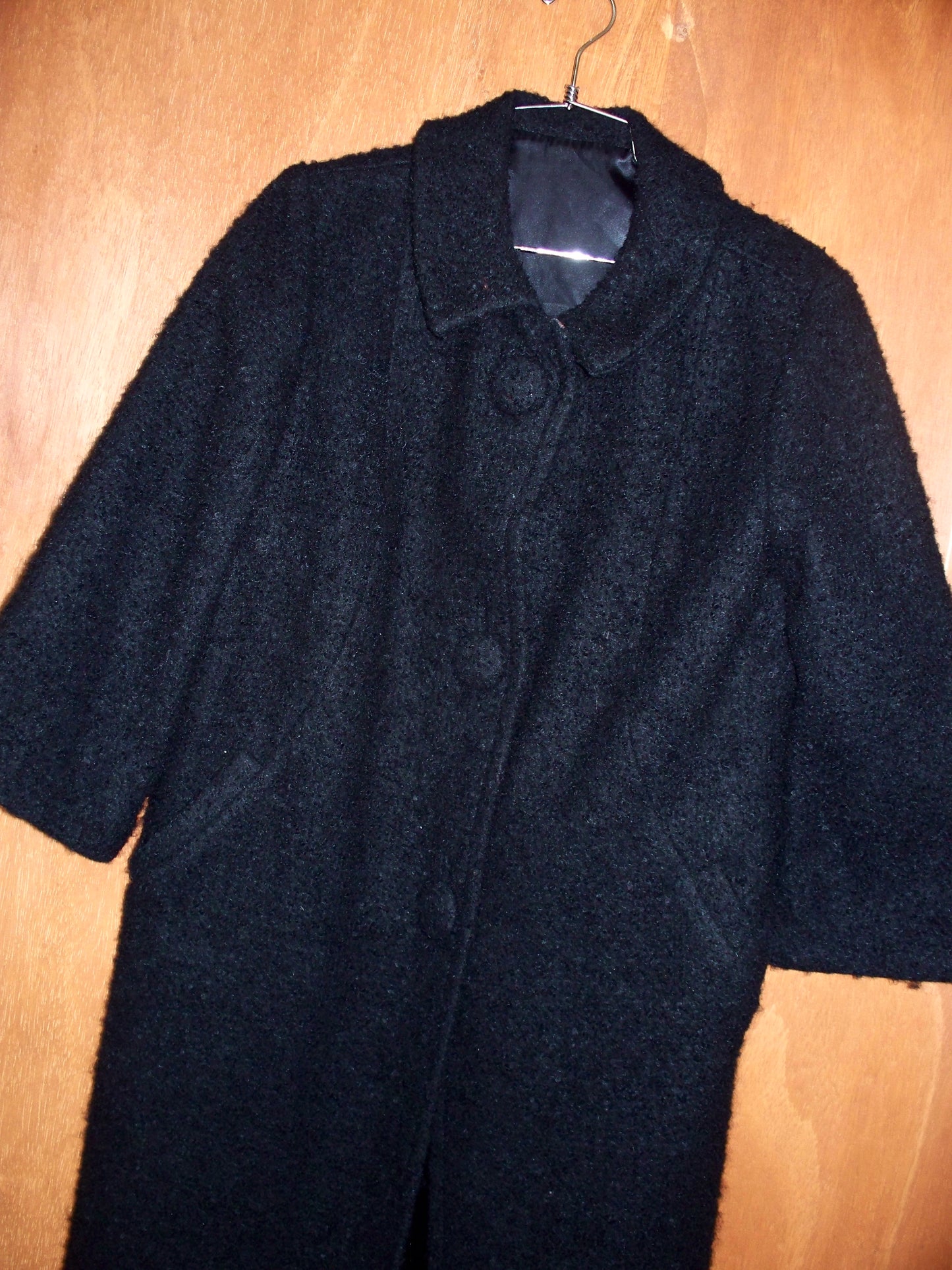 Black Boucle Chunky Button Coat (M)