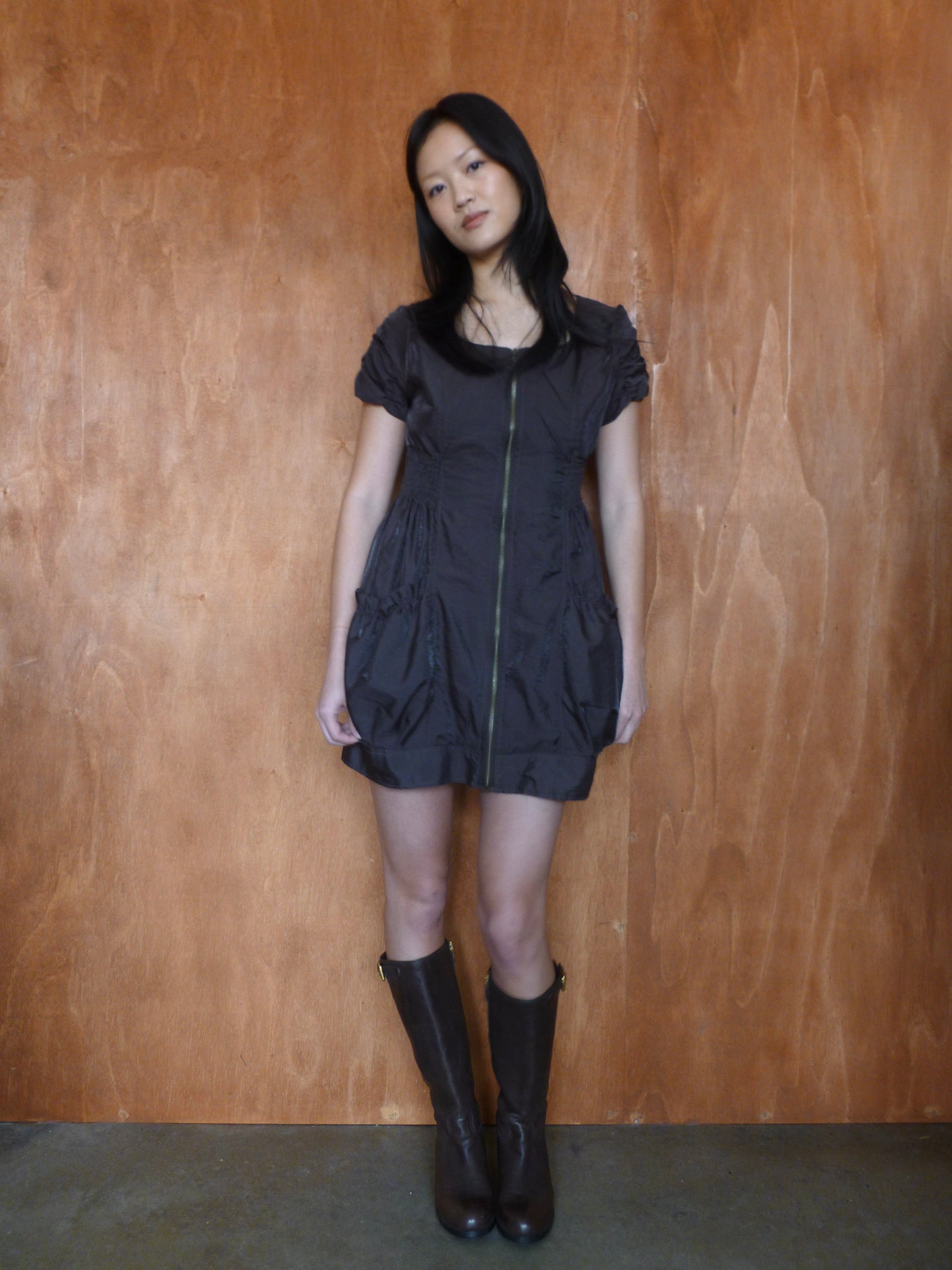 Y2K Cotton Cinched Zip-Up Dress (M)