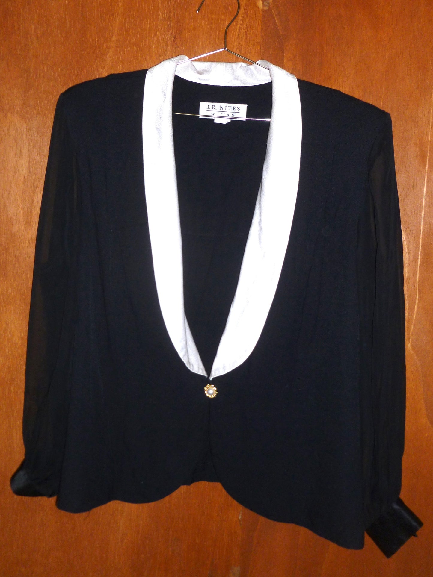 Sheer Sleeve Tuxedo Blouse (XXL)