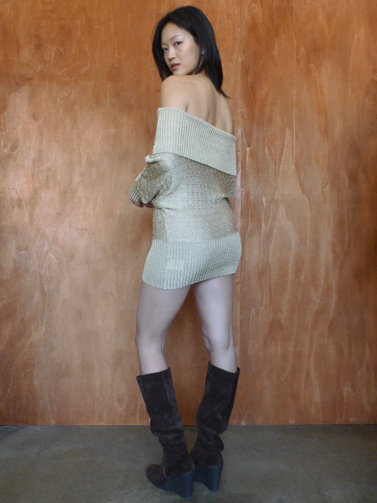 Gold Off-the-Shoulder Knit