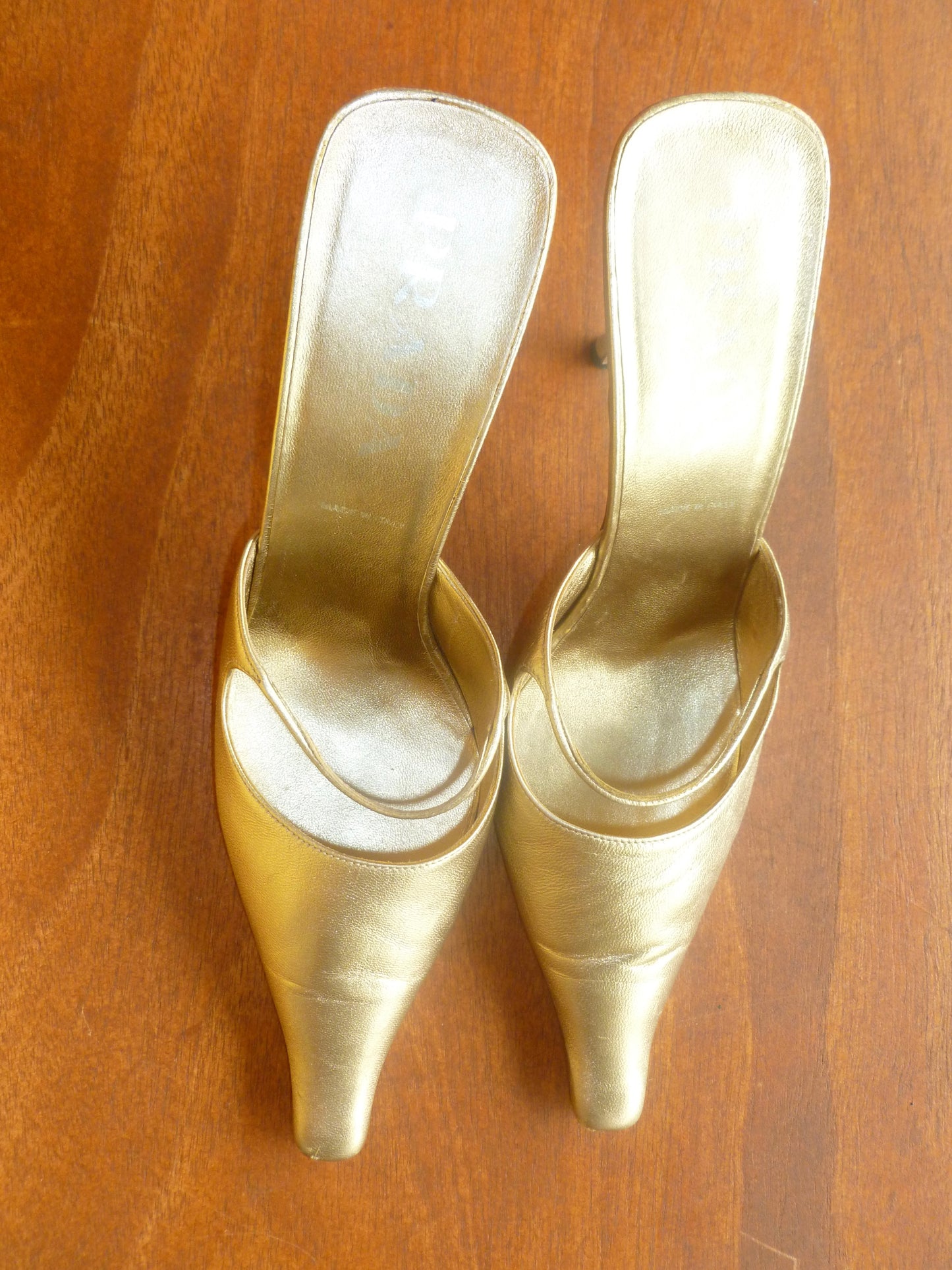 Prada Metallic Gold Pointed Toe Kitten Heel (40)
