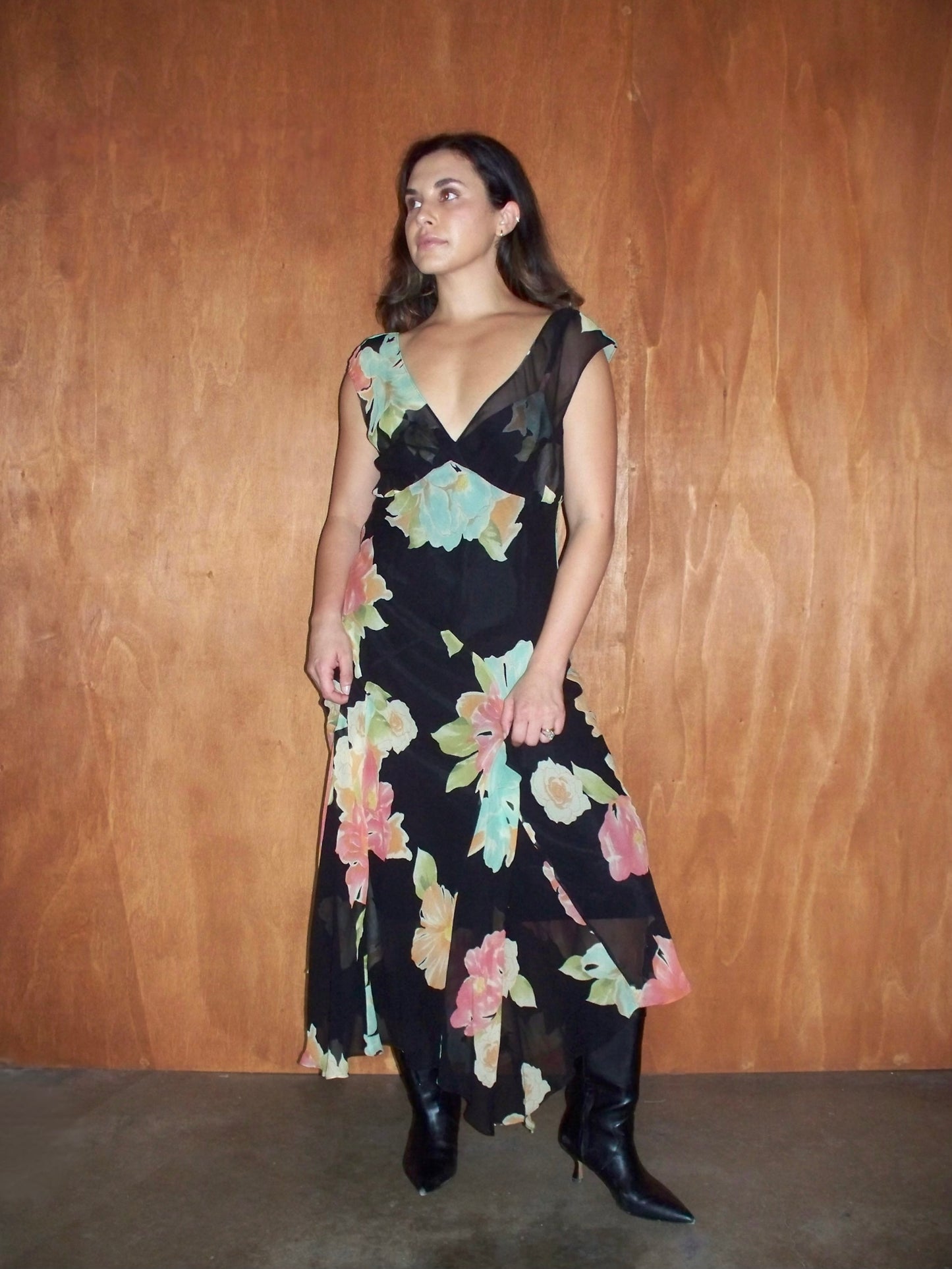 100% Silk Floral Layered Maxi (M)