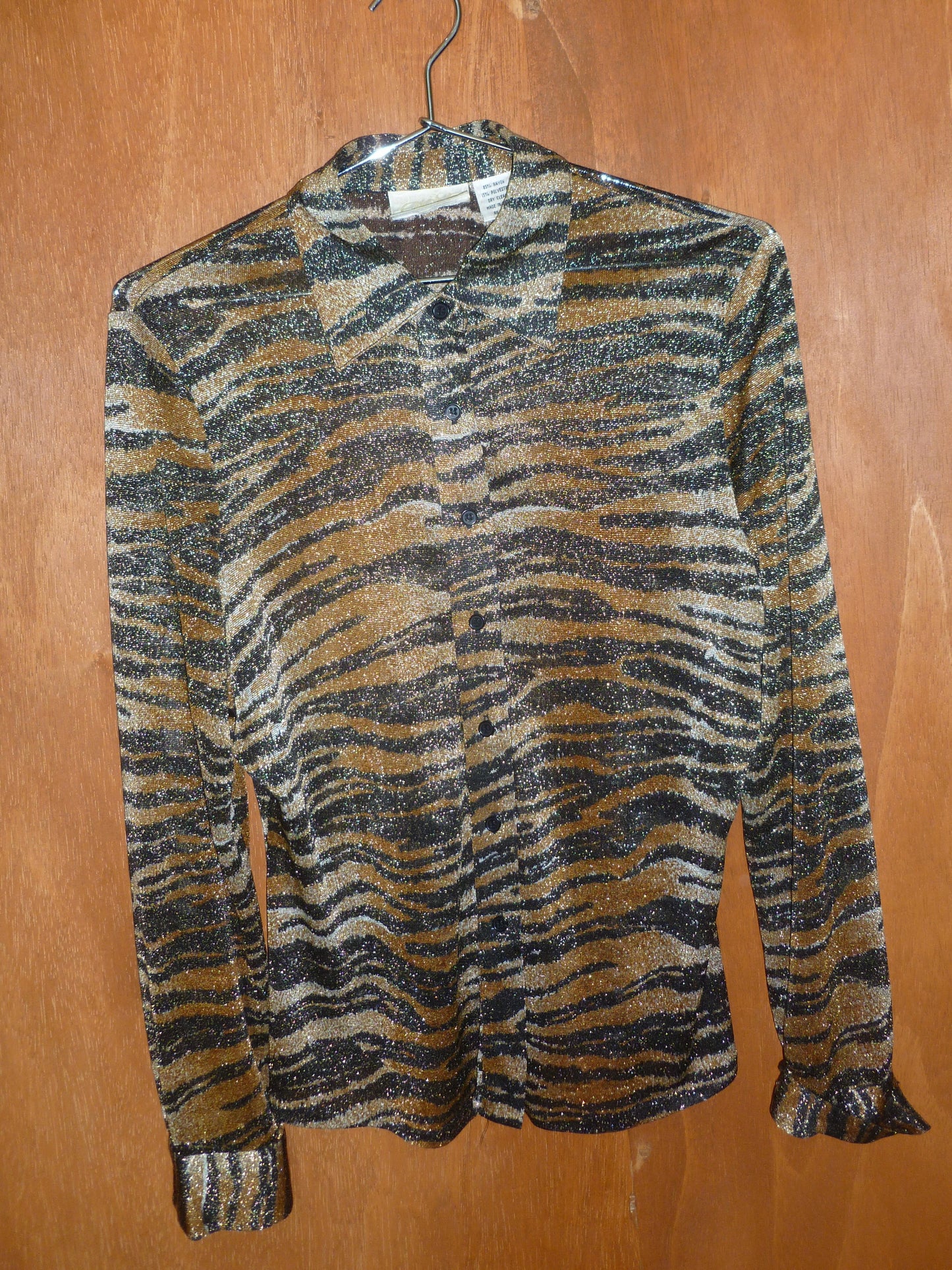 Caché Glitter Zebra Print Button-Up (L)