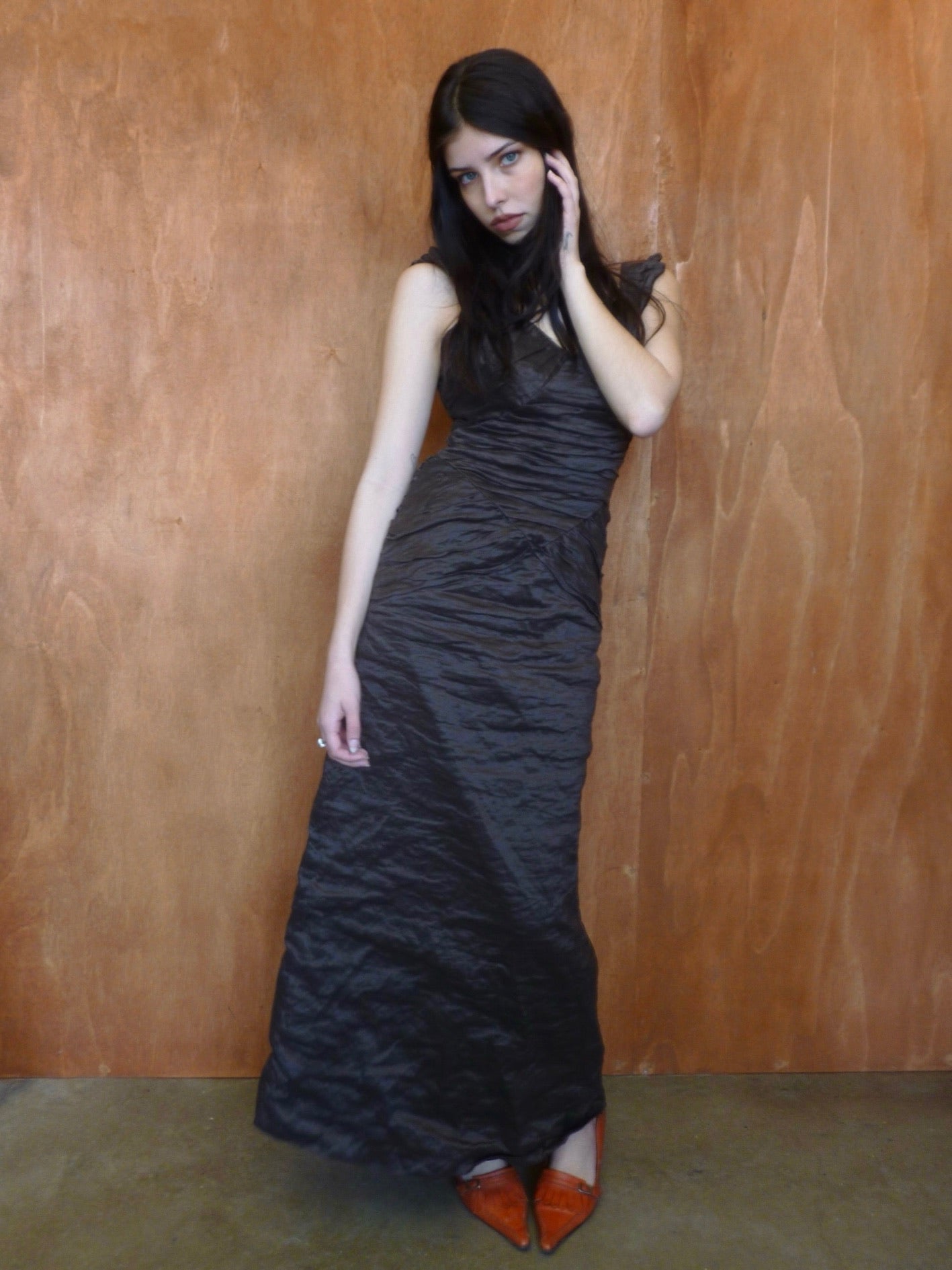 Chocolate Ruched Evening Gown (S)