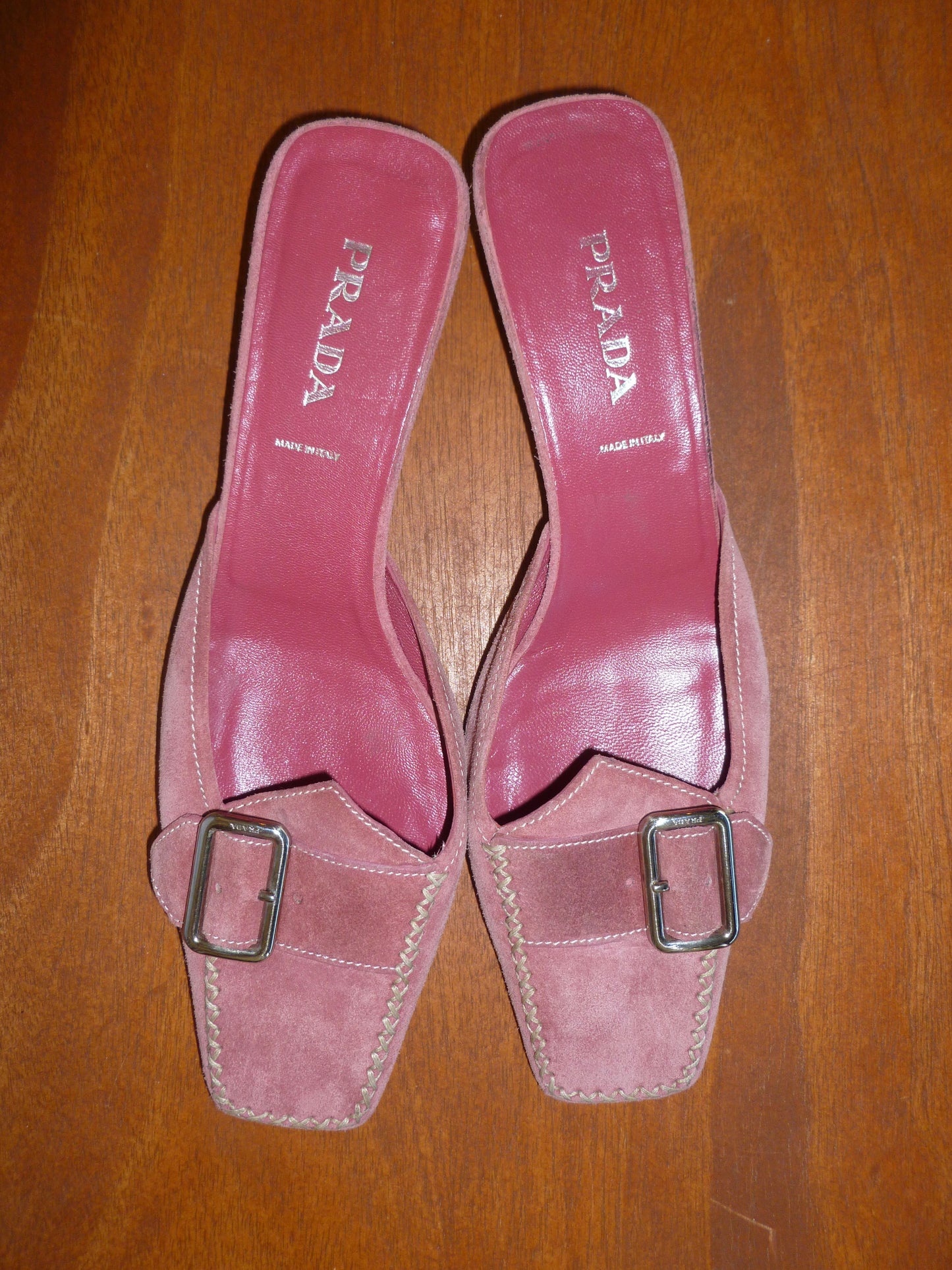 Prada Pink Suede Buckle Mule (40)