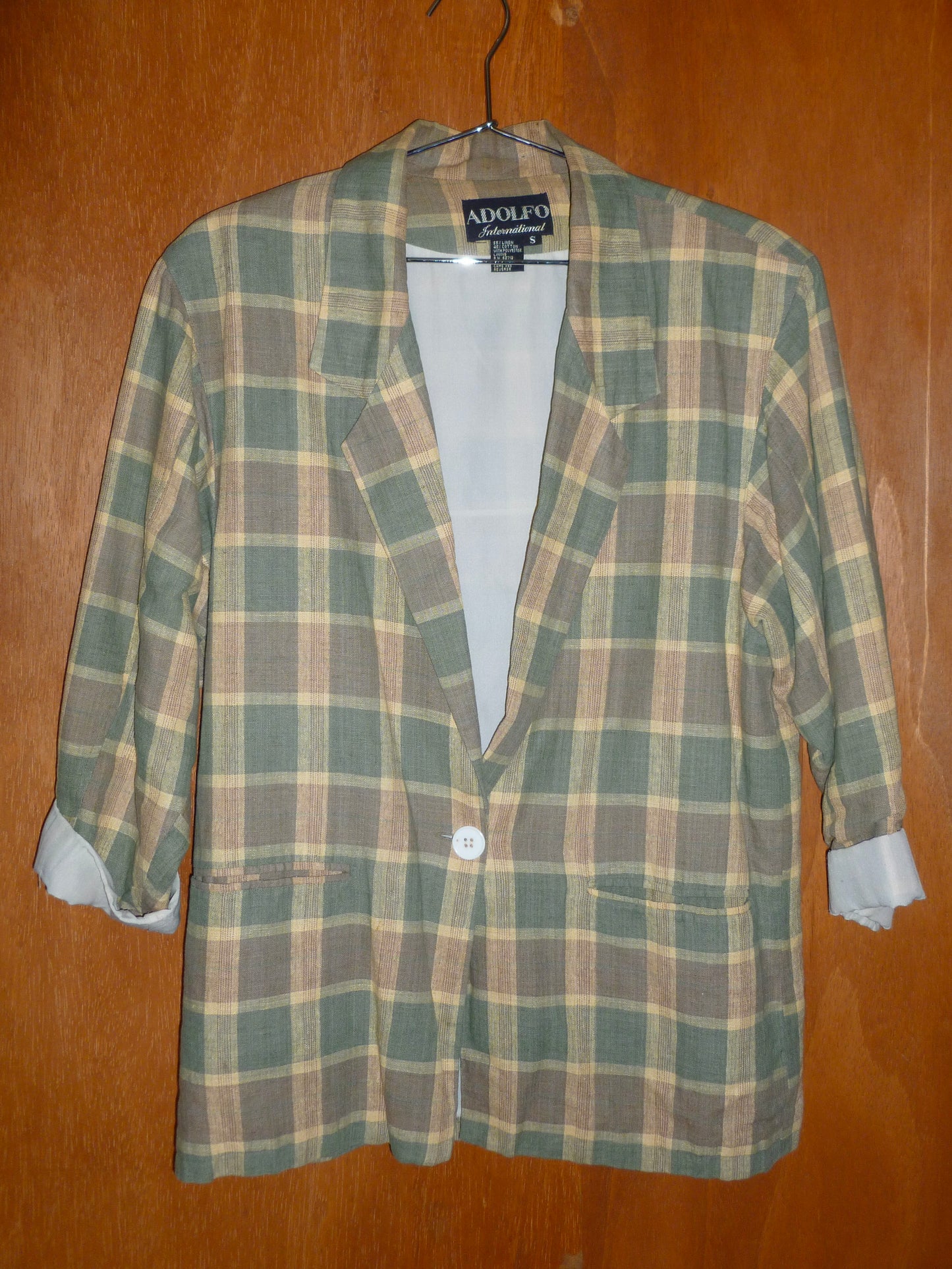 Moss Plaid Linen-Blend Blazer (S)