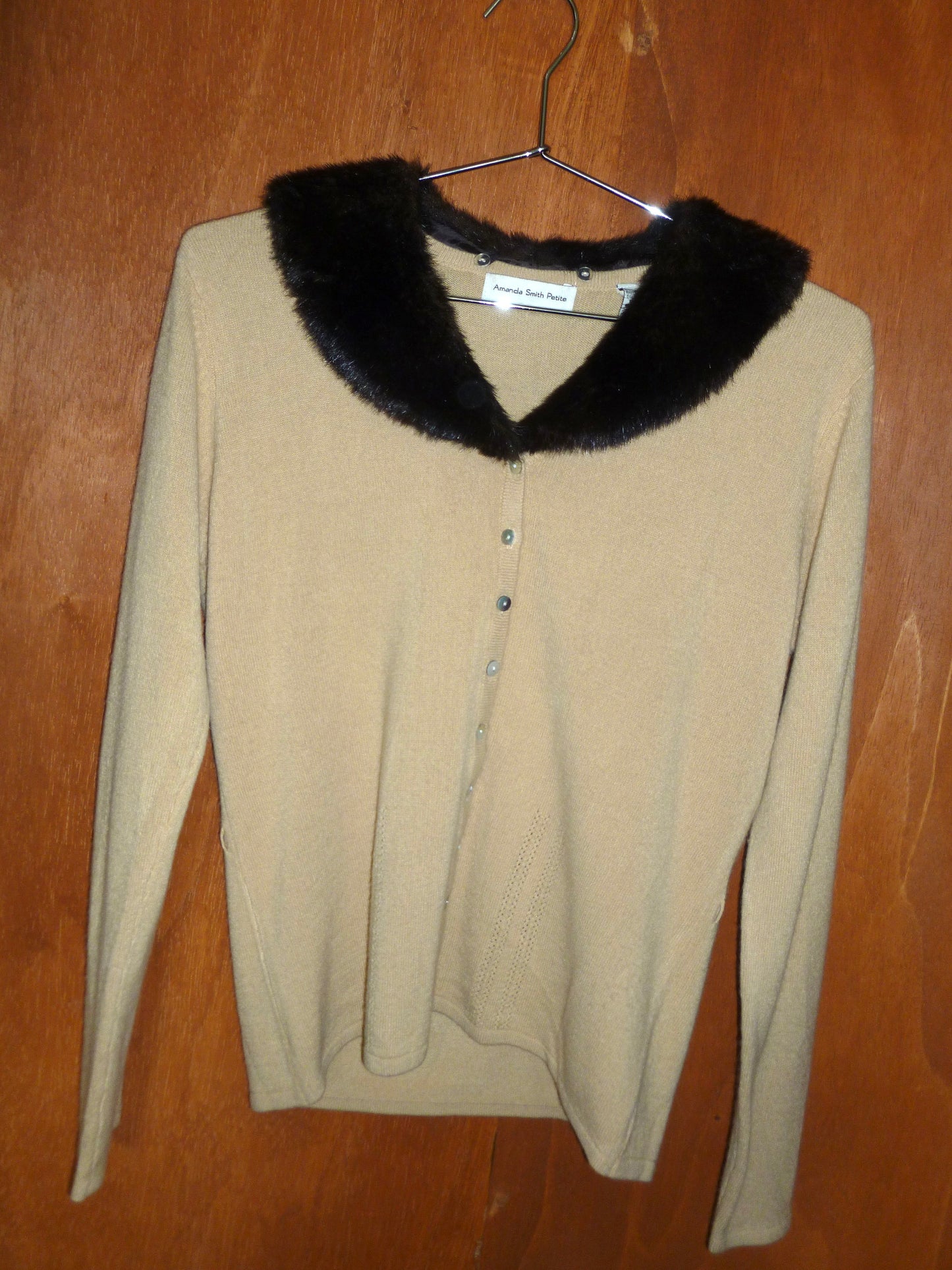 Fur Collar Camel Cardigan