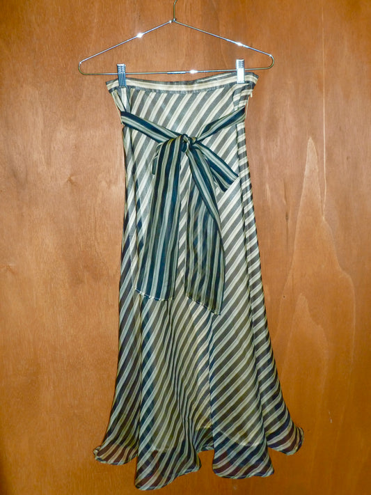 Silk Tan & Black Striped Skirt