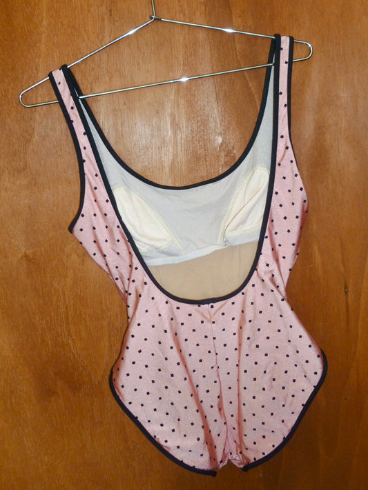 Pink & Black Dotted One Piece Swimsuit (L)