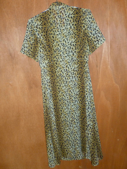 Jacques Molko Sheer Leopard Button-Front Dress (S)