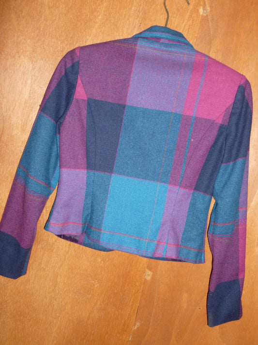 Jewel Tone Plaid Cropped Blazer (M)