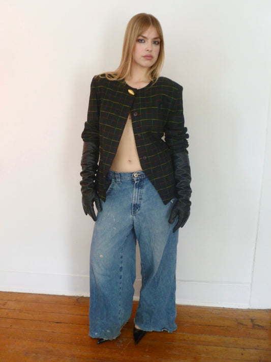 Primary Color Plaid Button-Detail Jacket (L)