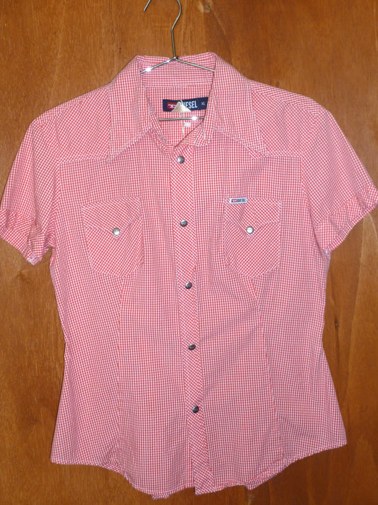 Red Gingham Diesel Short Sleeve Button Up (XL)