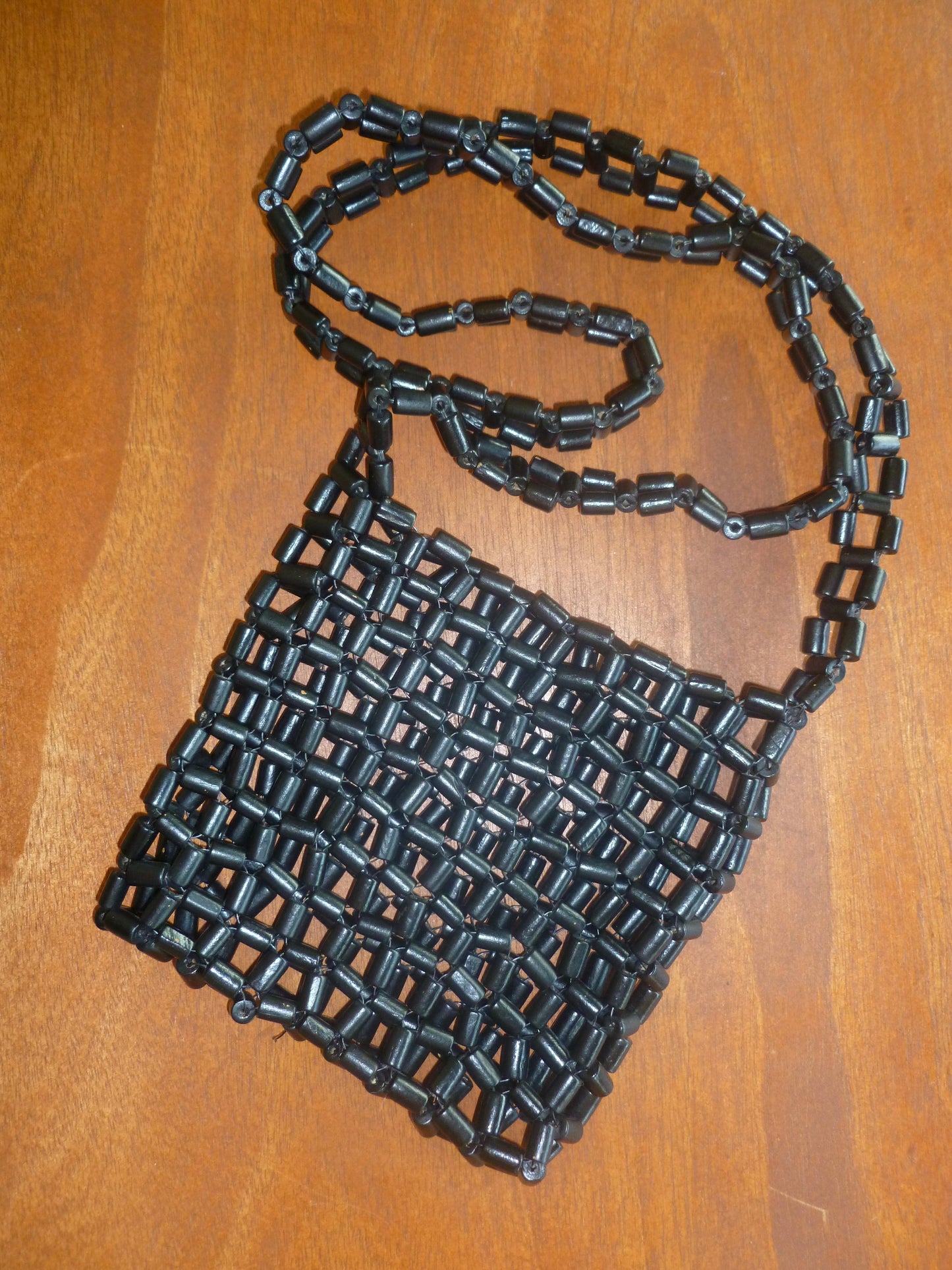 Black Wooden Beaded Crossbody