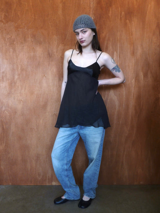 Black Sheer Flowy Cami (S)