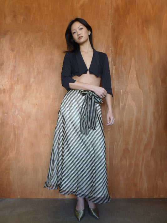 Silk Tan & Black Striped Skirt