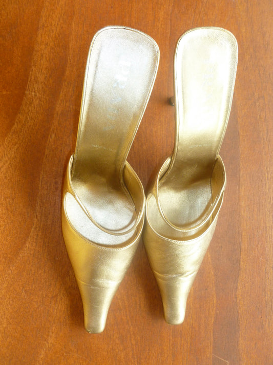 Prada Metallic Gold Pointed Toe Kitten Heel (40)