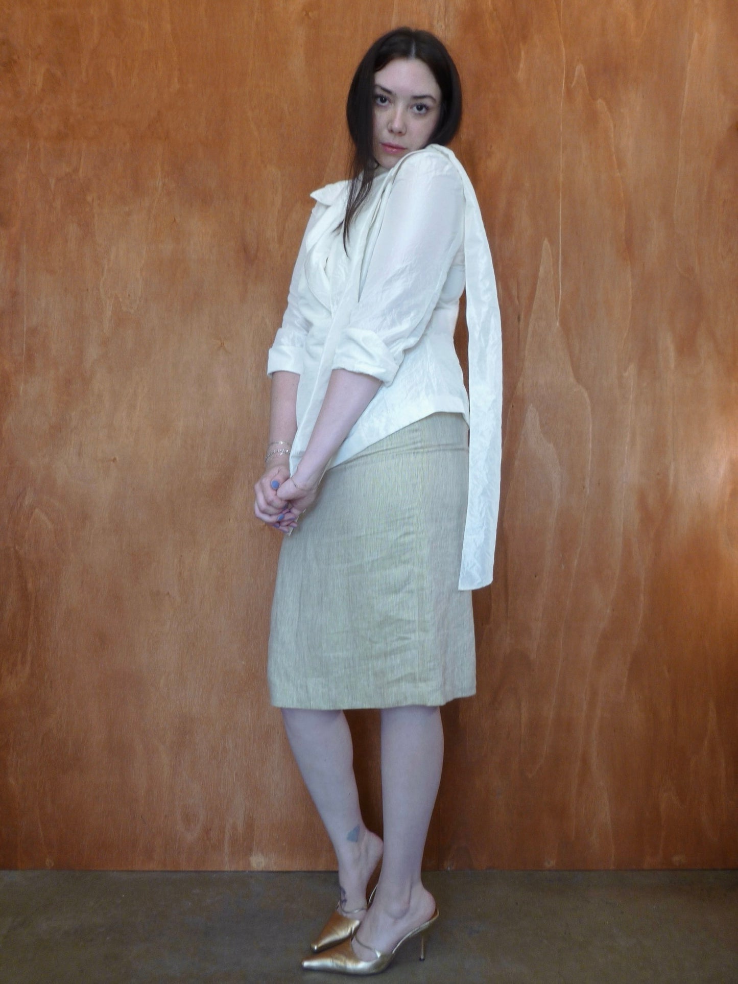 HV BRIDAL 90s Textured Blazer with Neck Scarf (XL)