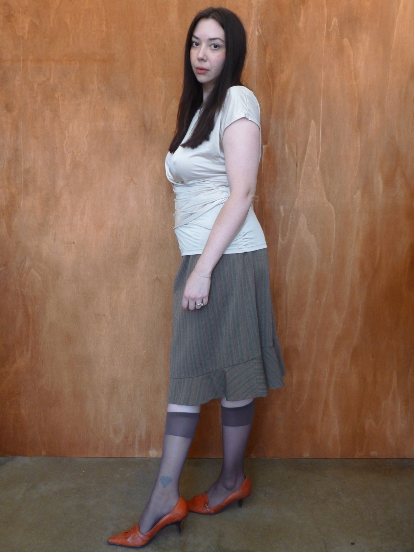 Herringbone Pinstripe Midi Skirt (35")