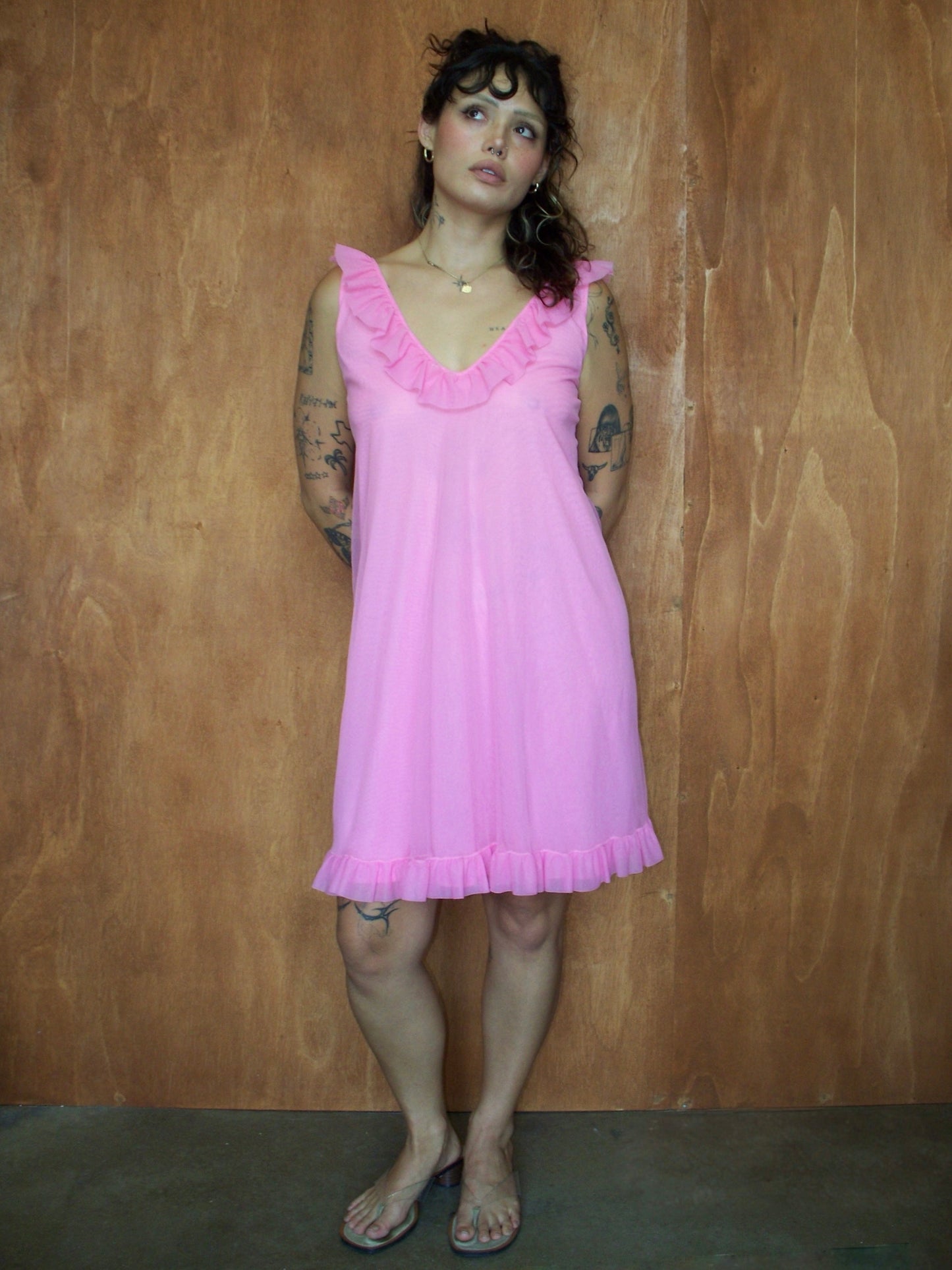 Barbie Pink Ruffle Hem Nighty Dress (M)