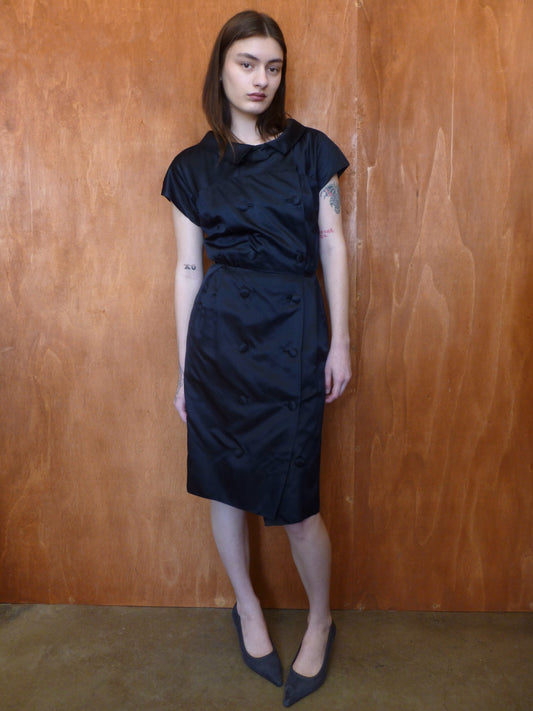 Navy Satin Sailor Dress (S)