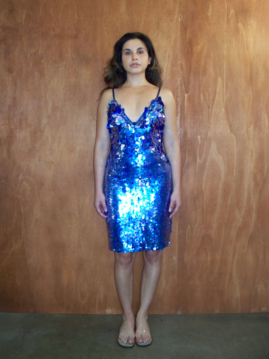 80s Violet Sequin Party Dress (S)