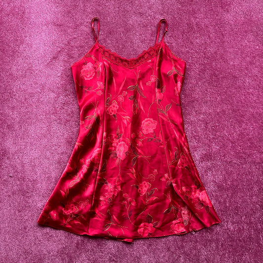 Satin Rose Print Slip Dress
