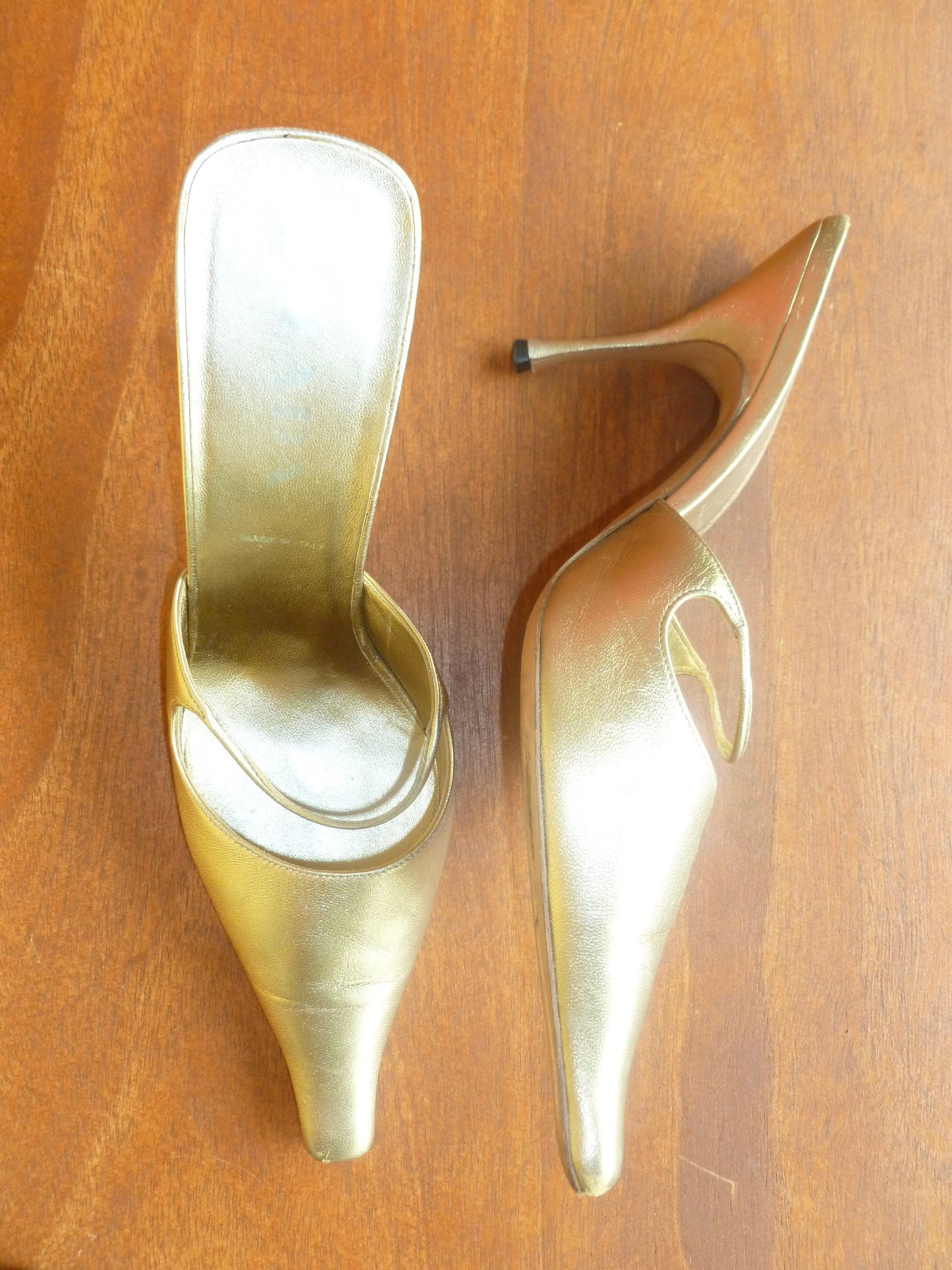 Prada Metallic Gold Pointed Toe Kitten Heel (40)