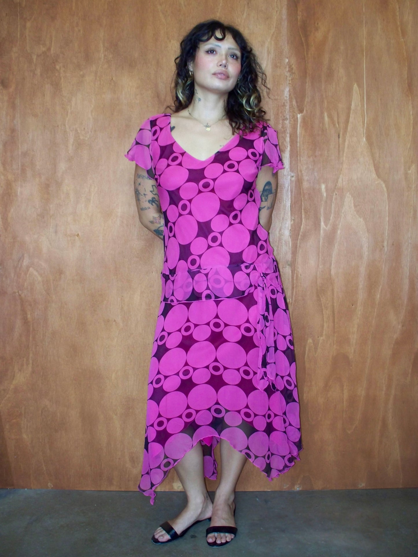 Silk Pink Circle Print Dress (M)