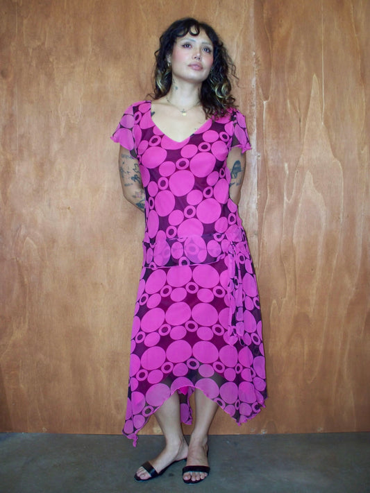 Silk Pink Circle Print Dress (M)