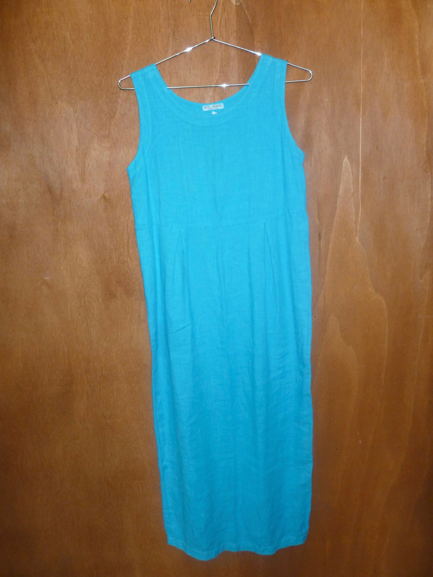 100% Linen Pool Blue Maxi Dress (XS)