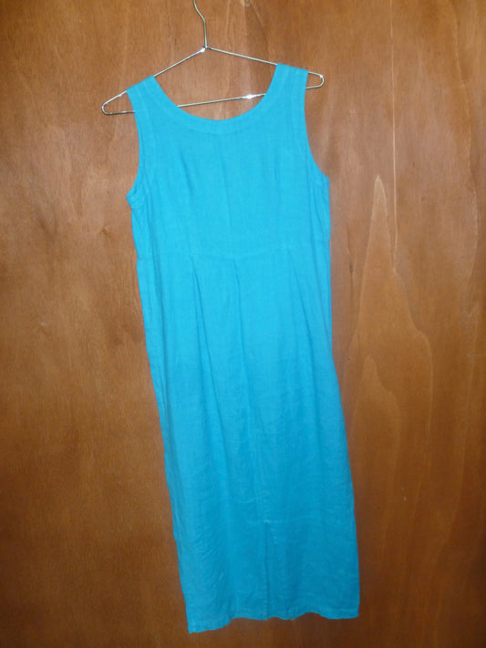 100% Linen Pool Blue Maxi Dress (XS)