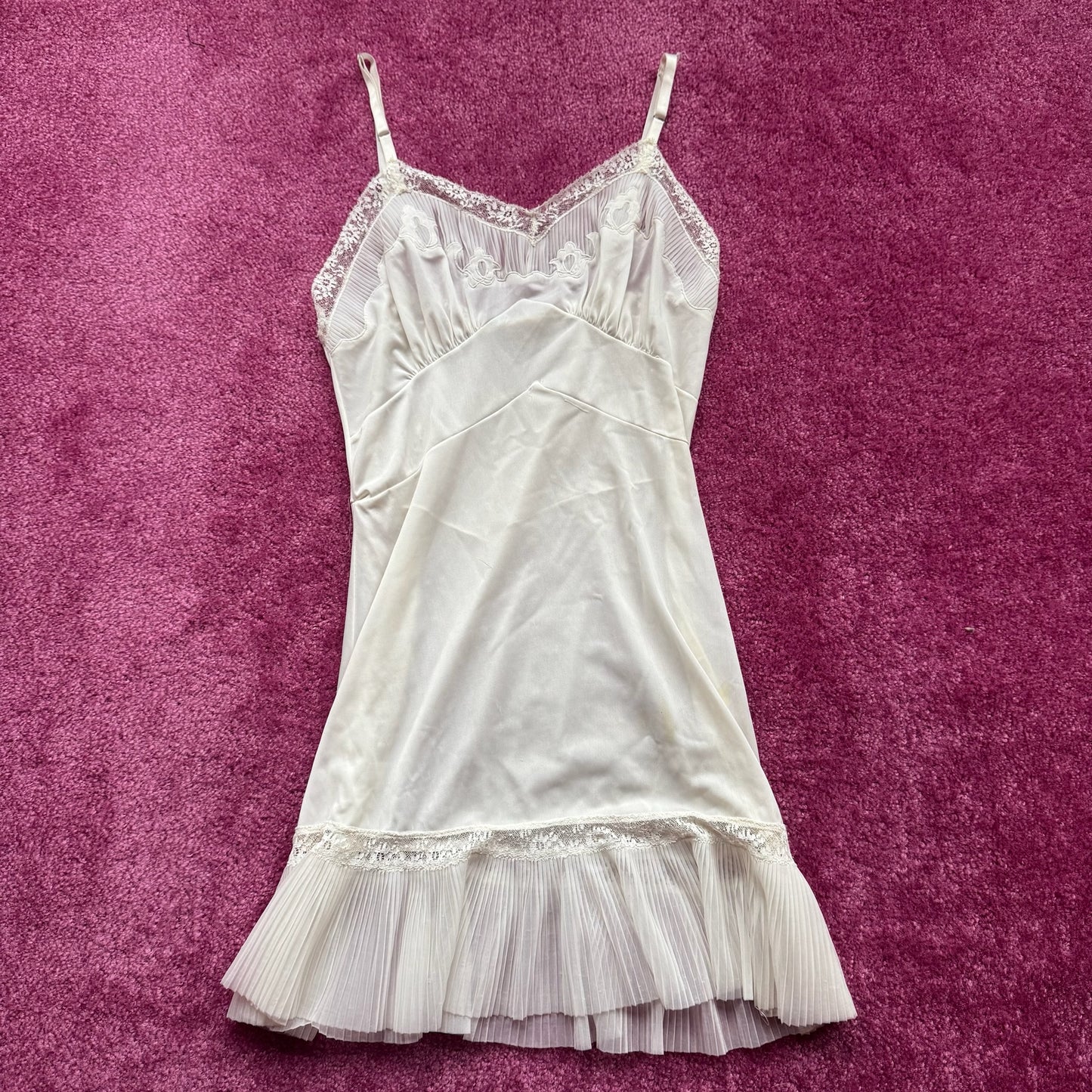 60s White Pleated Hem Dress (S)