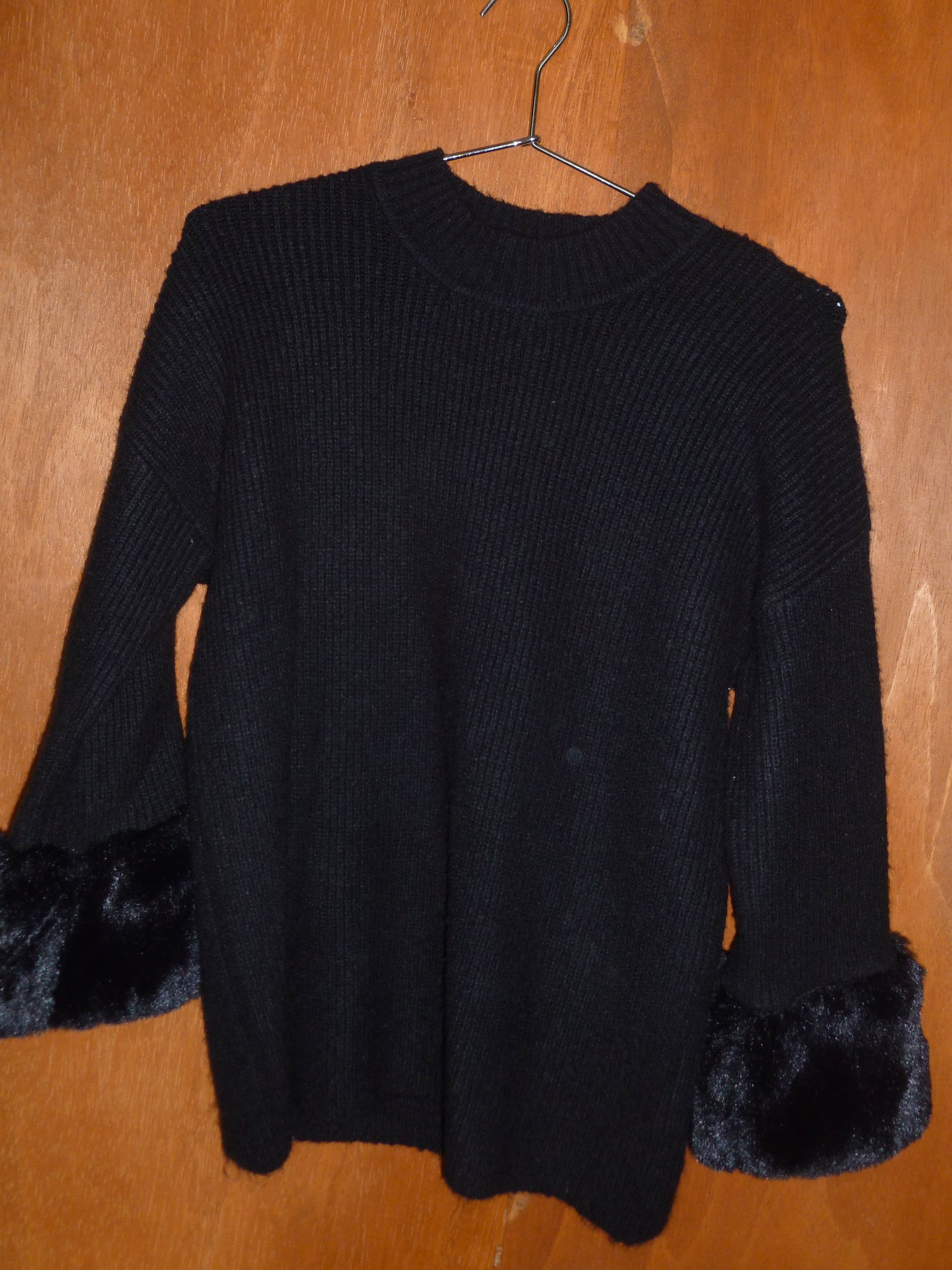 Black Faux Fur Cuff Sweater (L)