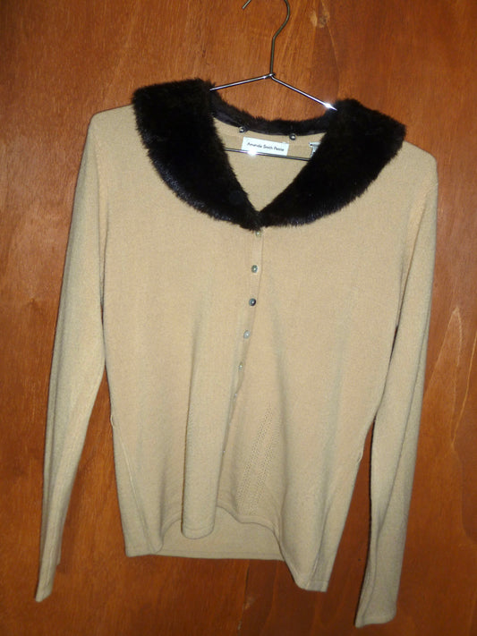 Fur Collar Camel Cardigan