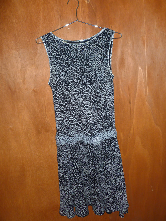 Black & White Silk Drop-Waist Dress (M)