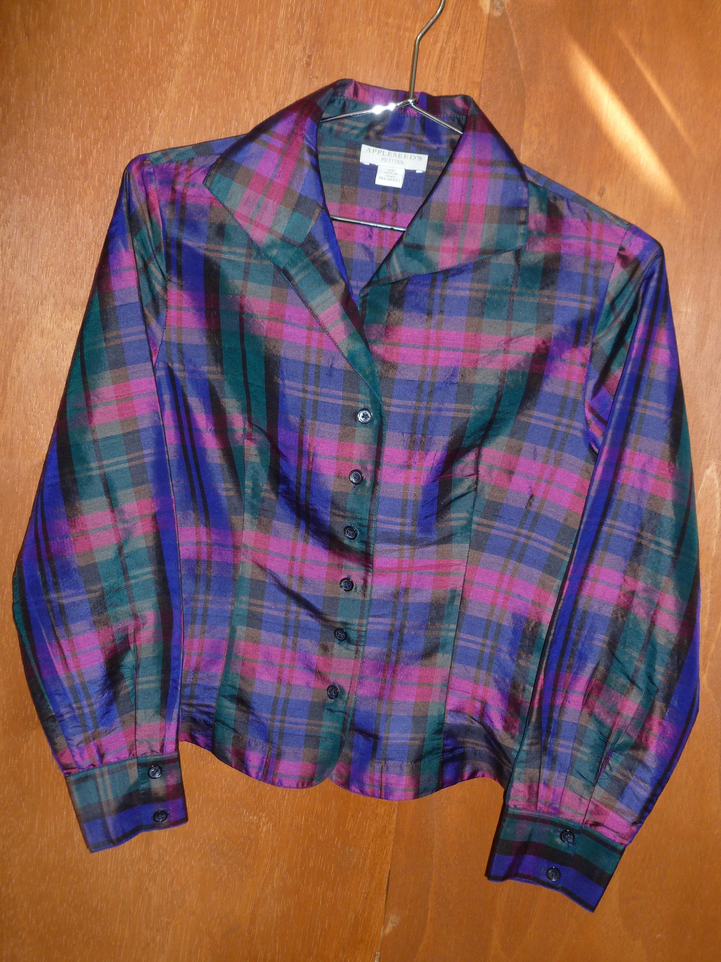 Jewel Tone Plaid Silk Taffeta Button-Up (8)