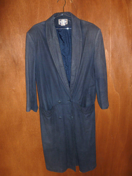Slate Leather Double-Breasted Coat (L)