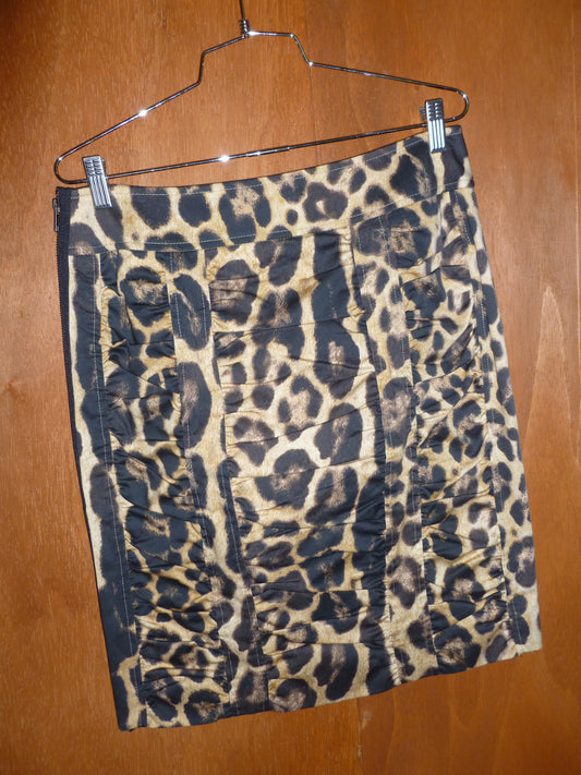 Side-Zip Ruched Leopard Pencil Skirt (32")