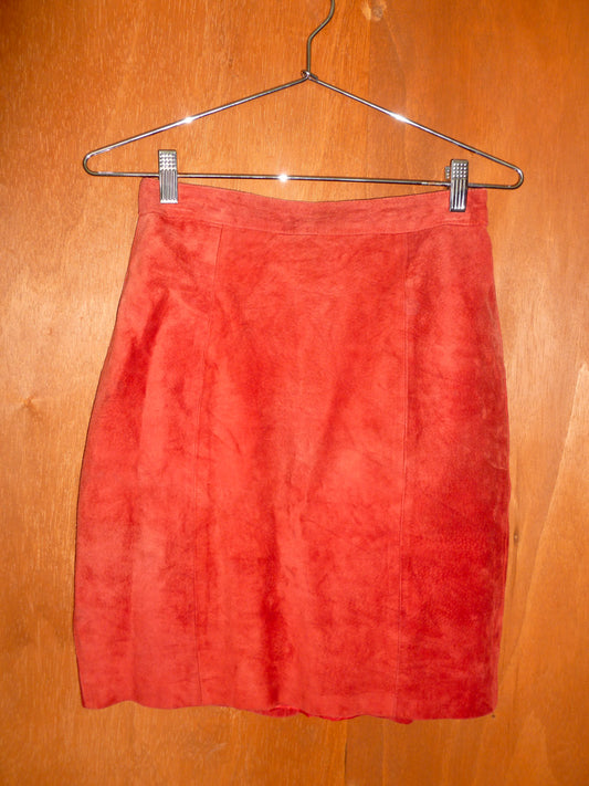 Red Suede Pencil Skirt (26")
