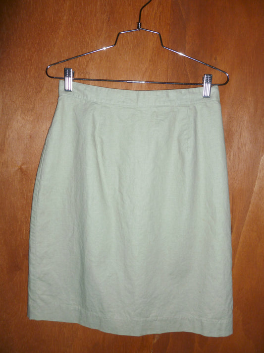 Khaki Linen/Cotton-Blend Pencil Skirt (28")