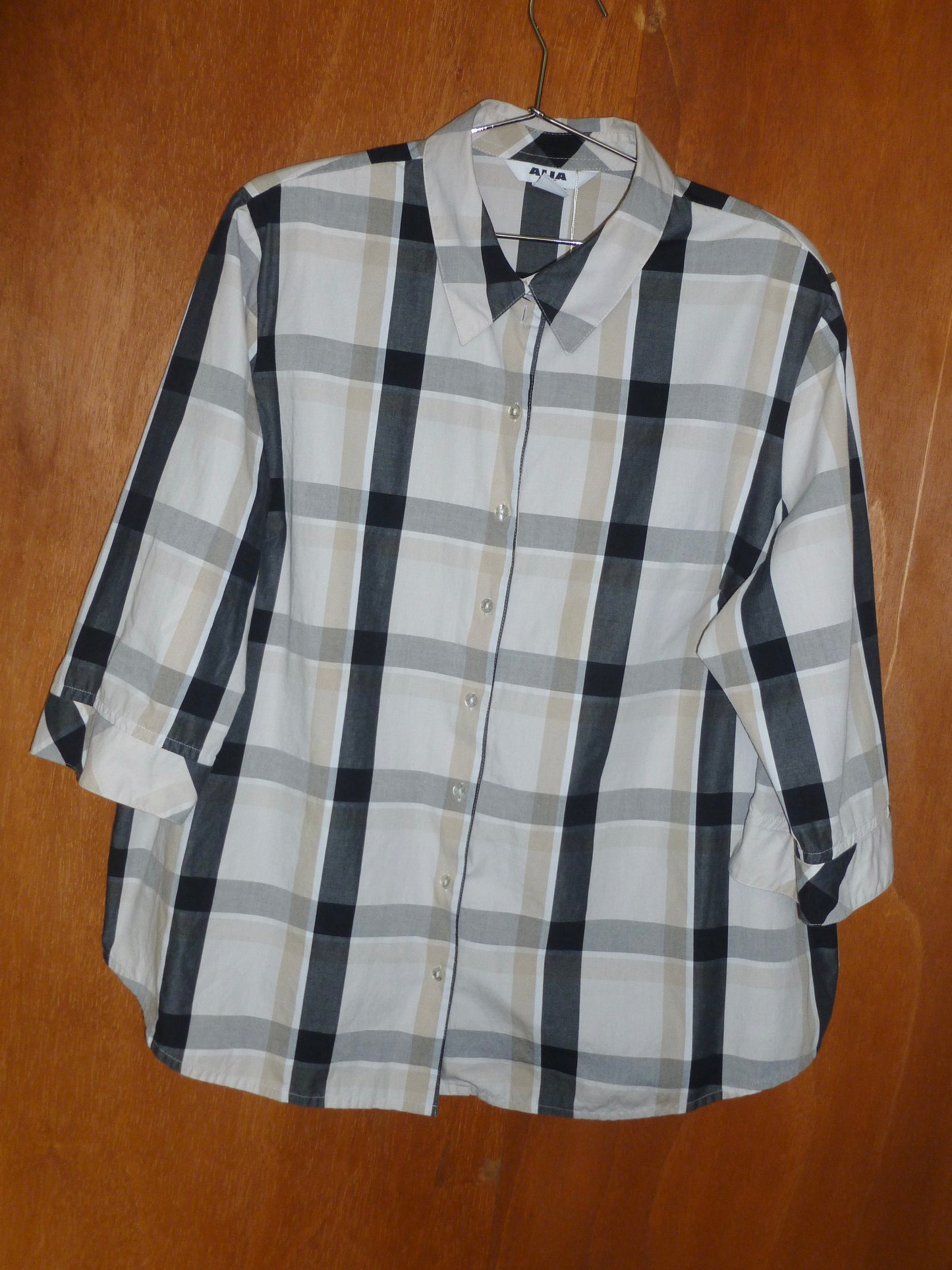 Beige Plaid Cotton-Blend Button-Up (24W)