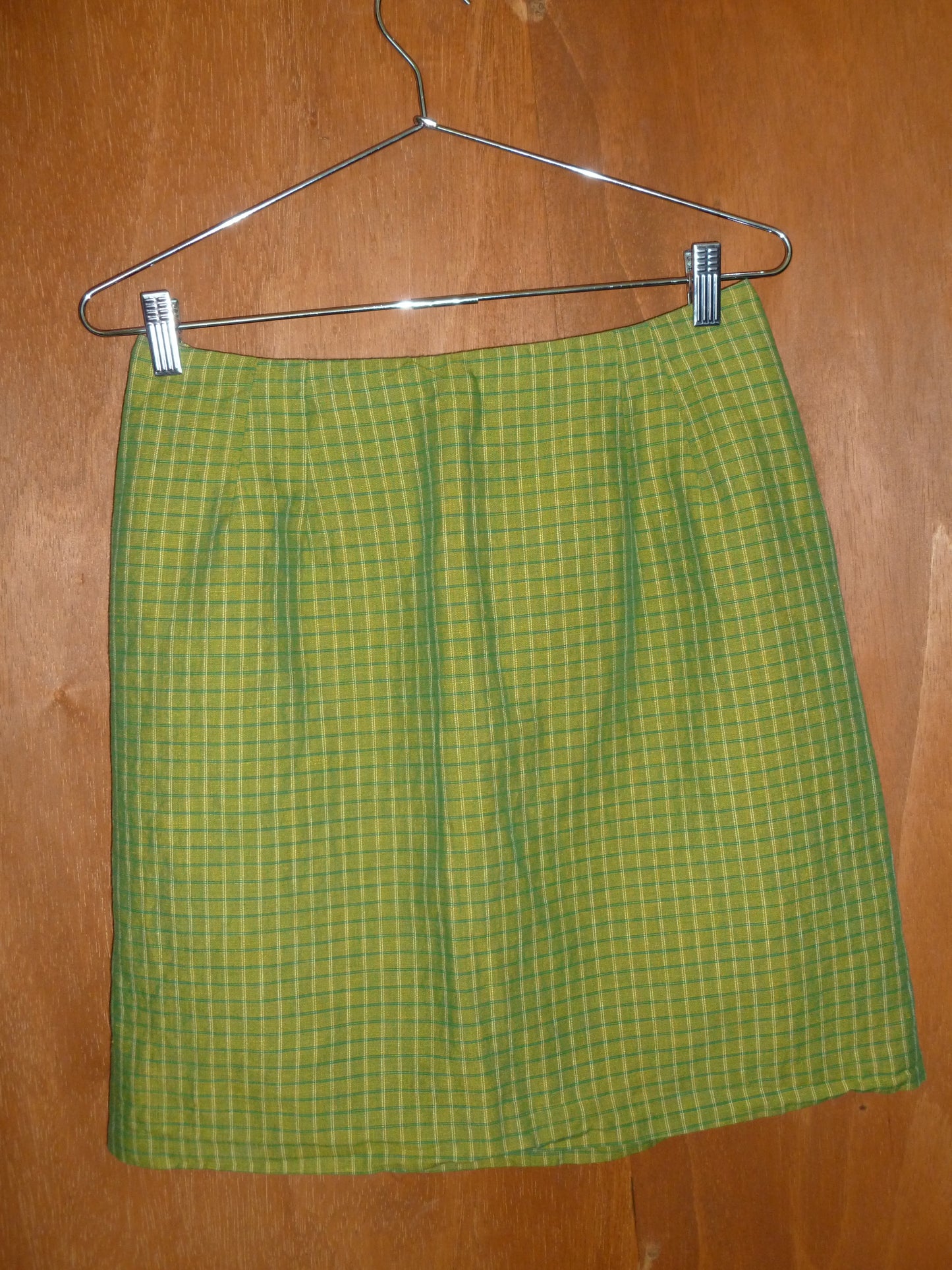 Peridot Plaid Linen-Blend Skirt (L)