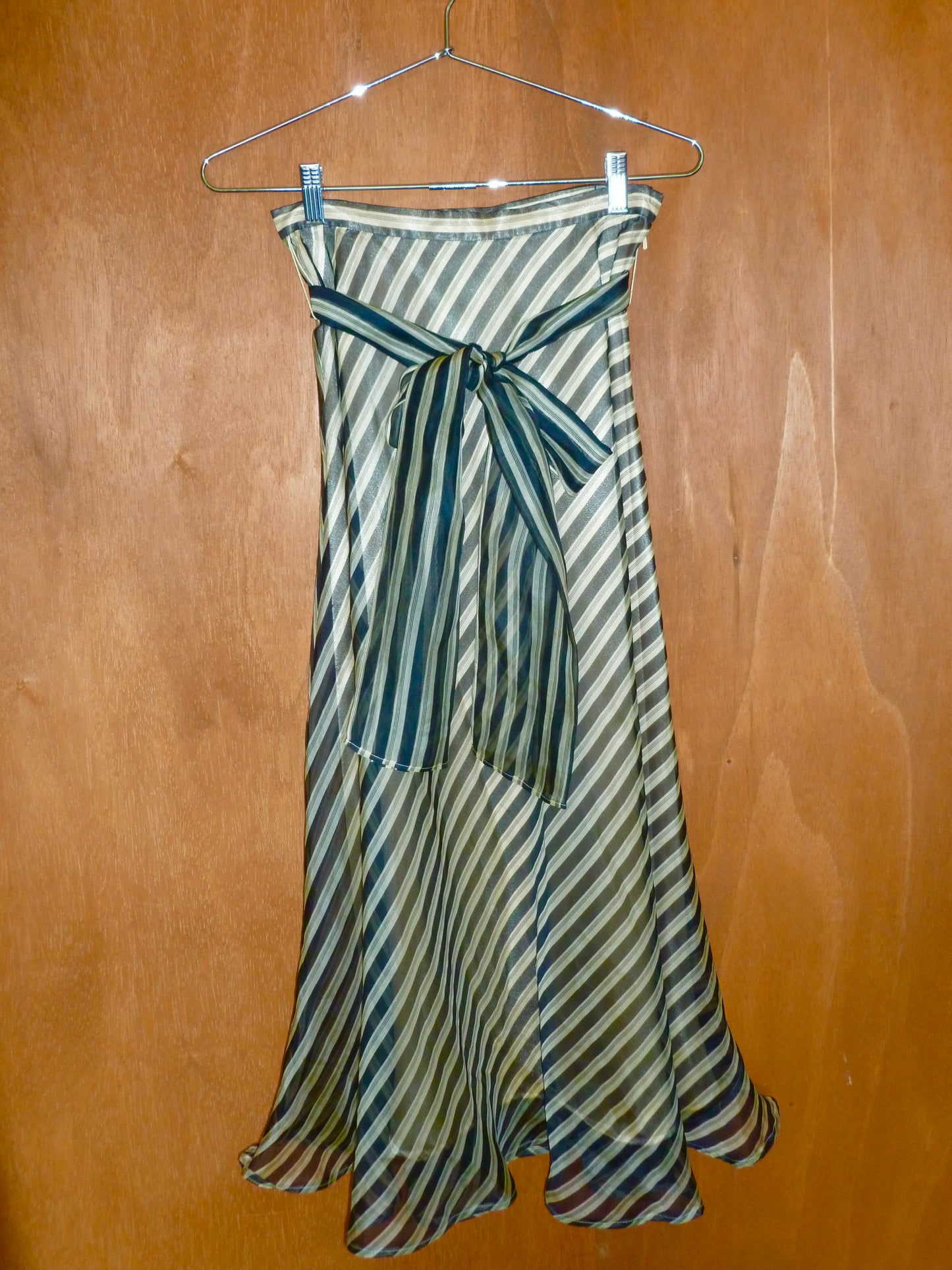 Silk Tan & Black Striped Skirt