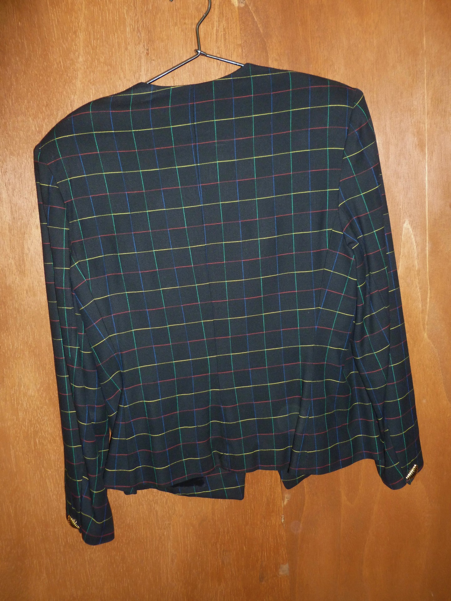 Primary Color Plaid Button-Detail Jacket (L)