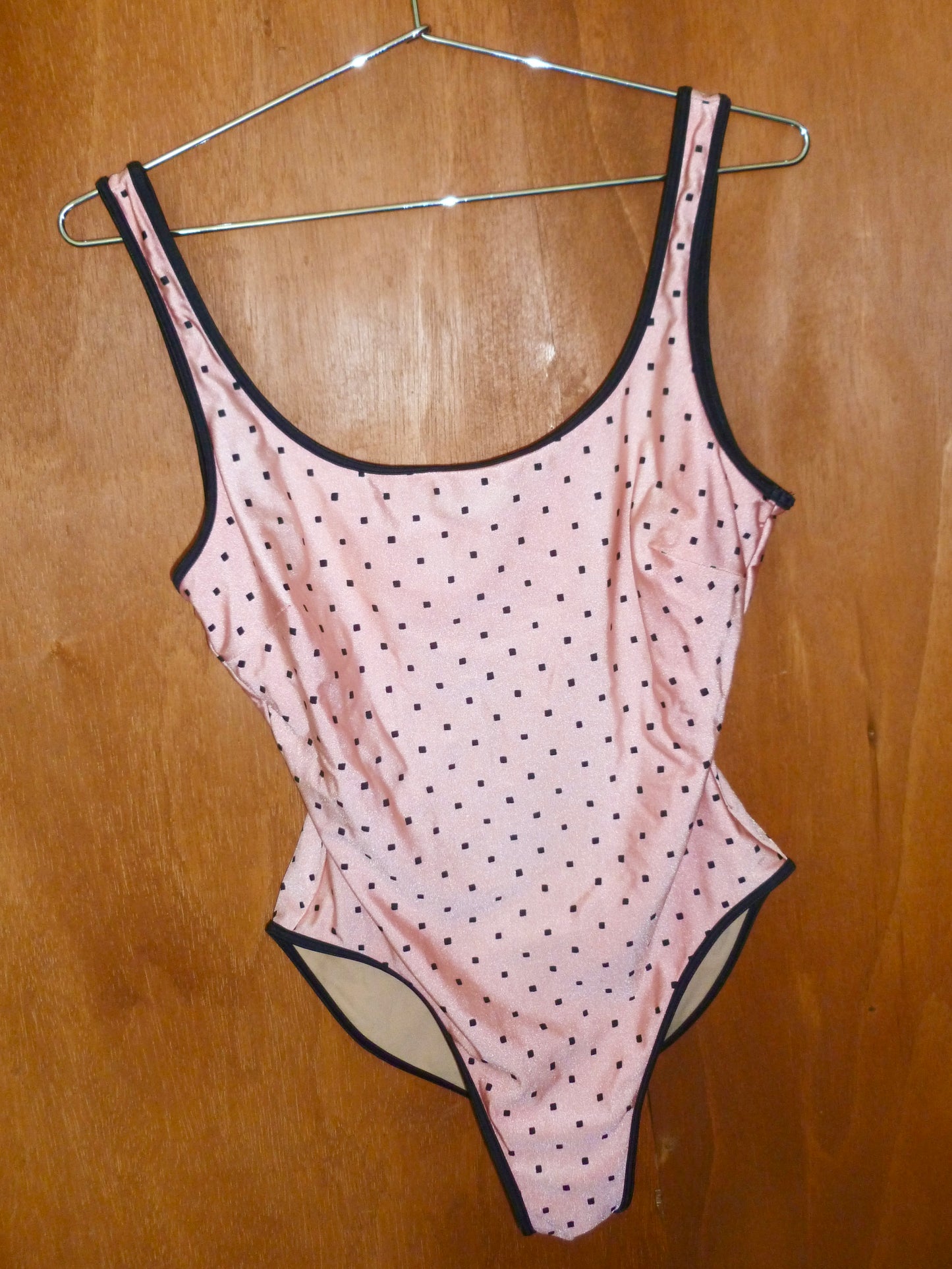 Pink & Black Dotted One Piece Swimsuit (L)