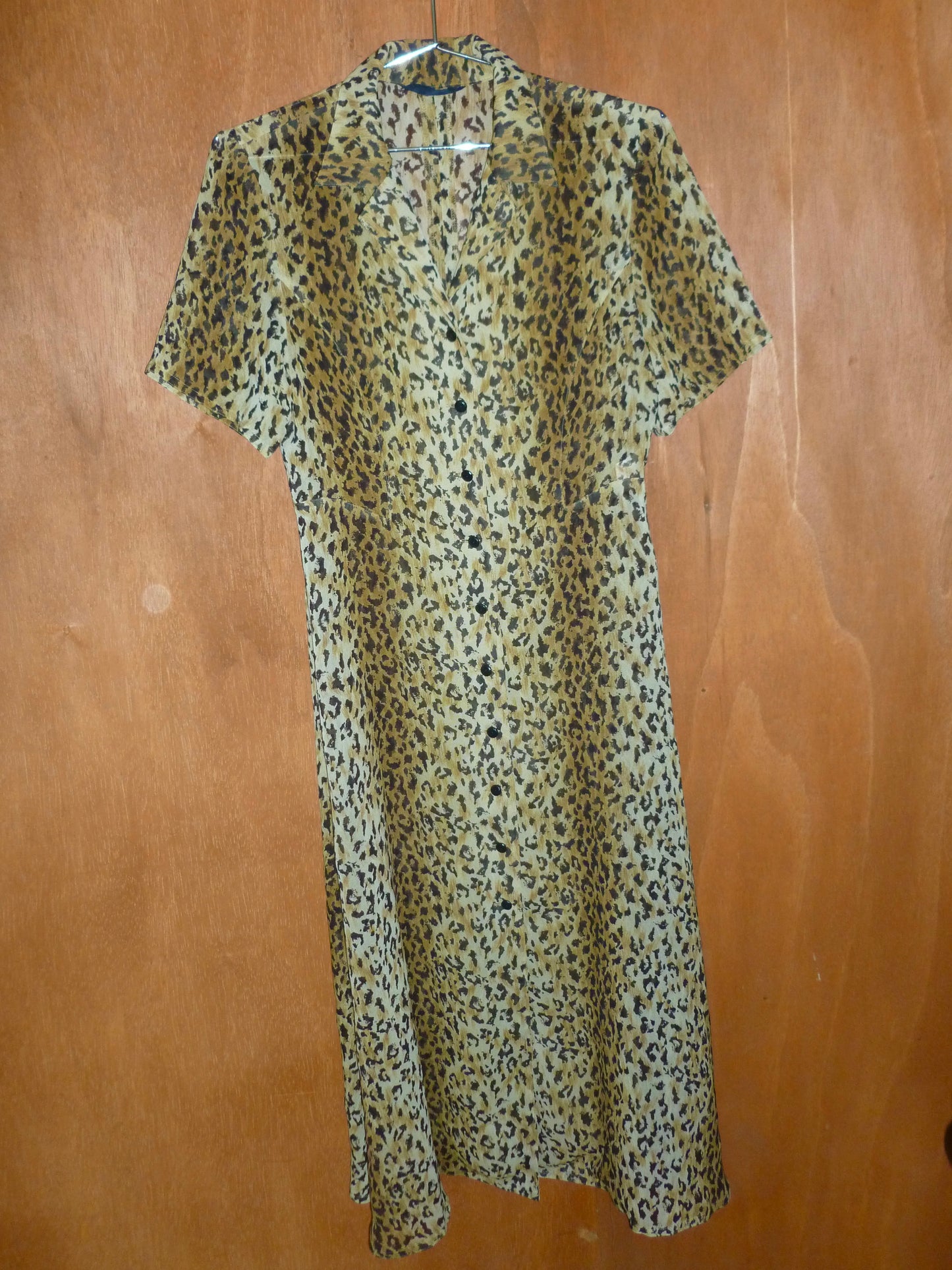 Jacques Molko Sheer Leopard Button-Front Dress (S)