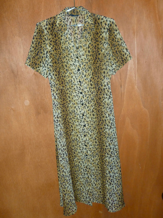 Jacques Molko Sheer Leopard Button-Front Dress (S)
