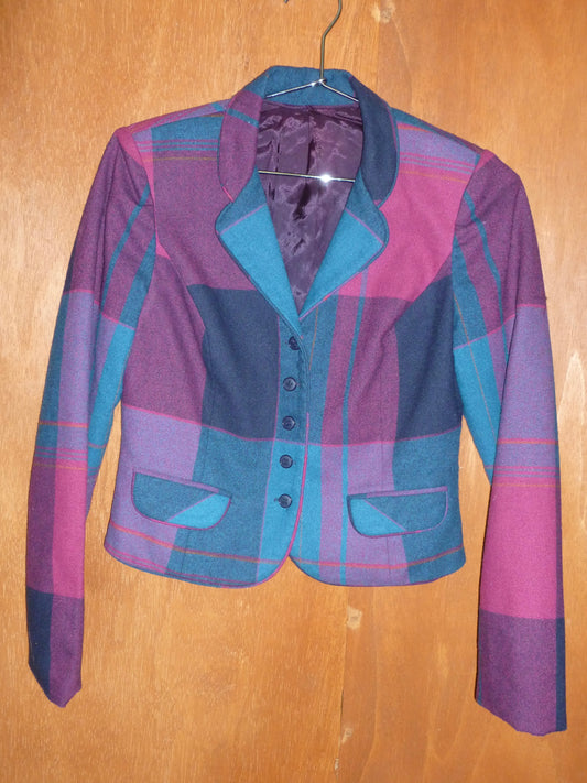 Jewel Tone Plaid Cropped Blazer (M)